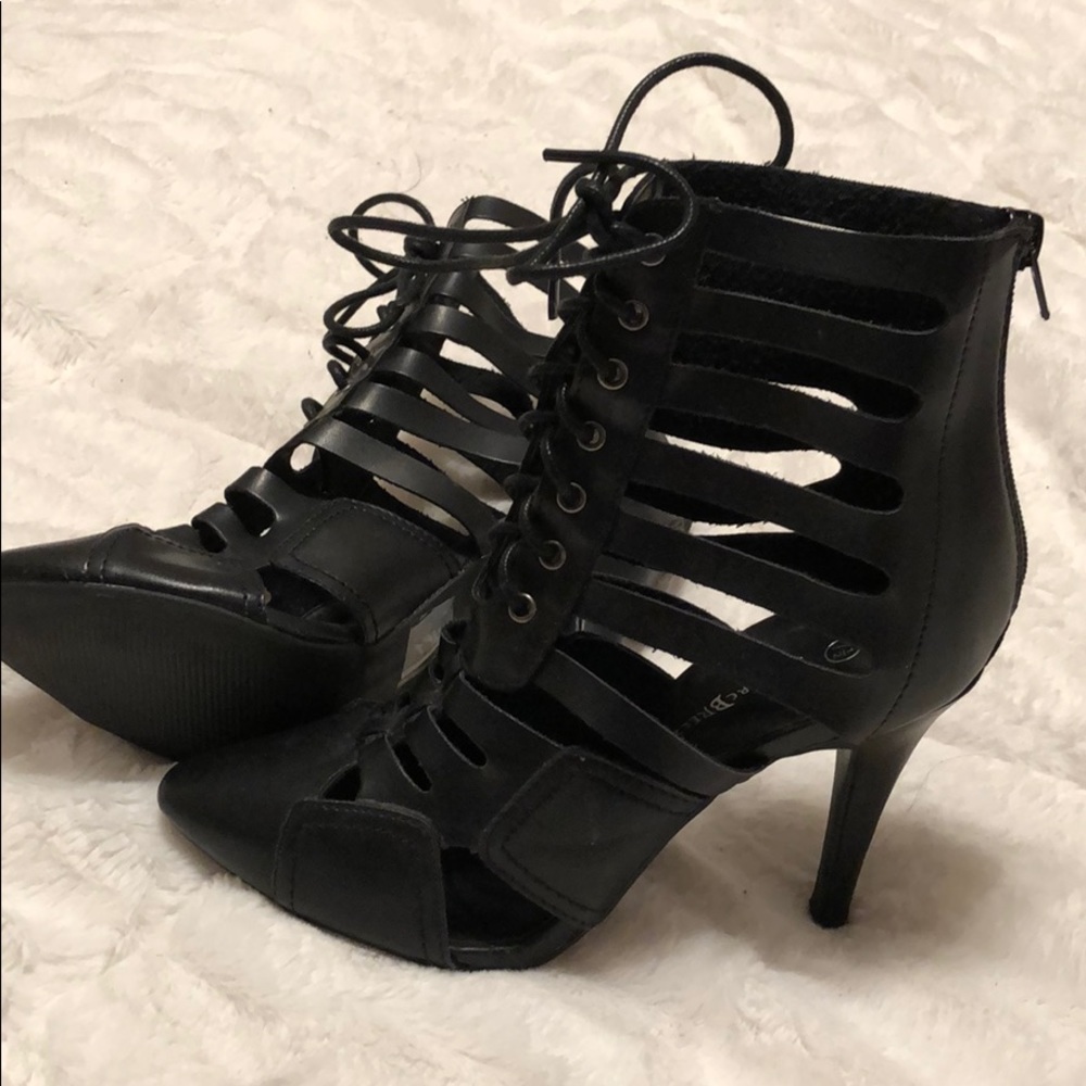 Black caged heels